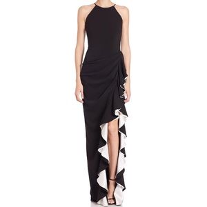 Badgley Miscka halter contrast ruffle gown